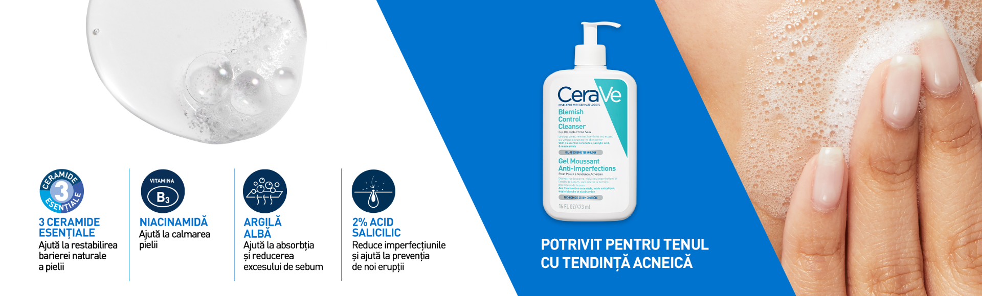 Gelul de curățare spumant CeraVe Anti-Imperfectiuni cu 2% Acid Salicilic